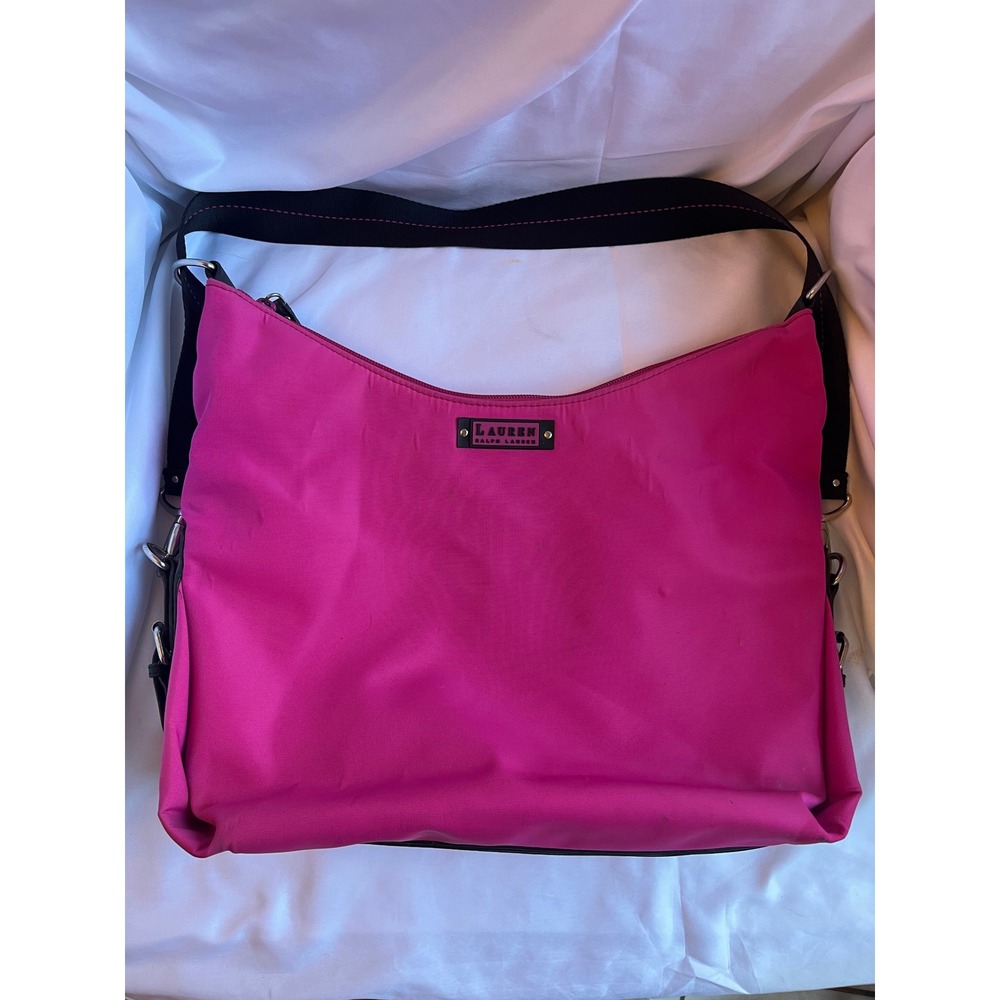 Vintage Lauren Ralph Lauren Y2K Pink and Black Nylon Bag Zipper